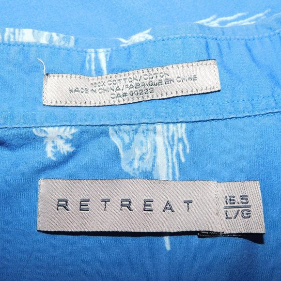 RETREAT Mens L  Island Golf Scene Blue Button Front Short Sleeve Shirt - Picture 5 of 13